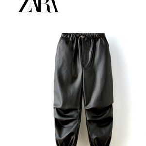 Zara black faux leather jogger style trousers 6yr